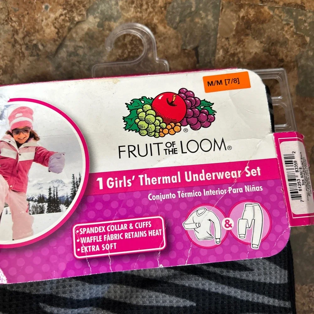 Fruit Of The Loom Thermal Underwear Set Girls Size Medium 7/8 Gray Black Leopard